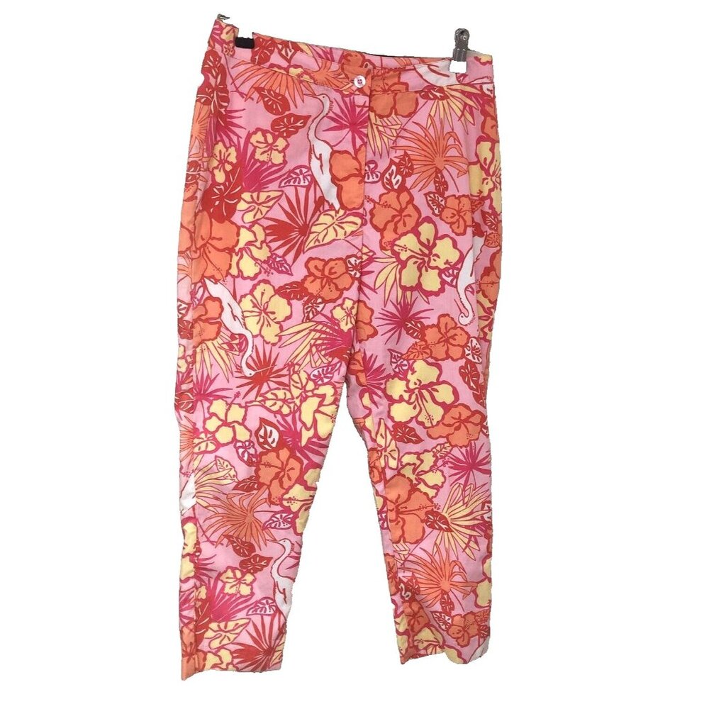 Lilly Pulitzer Womens Capri Pants Herons 6 White Tag Signature Y2K Vintage Beach